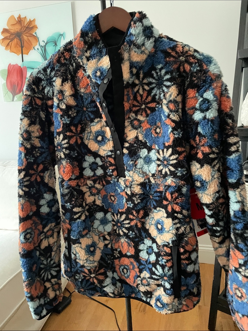 Hurley Multicolor Floral Sherpa Pullover Jacket